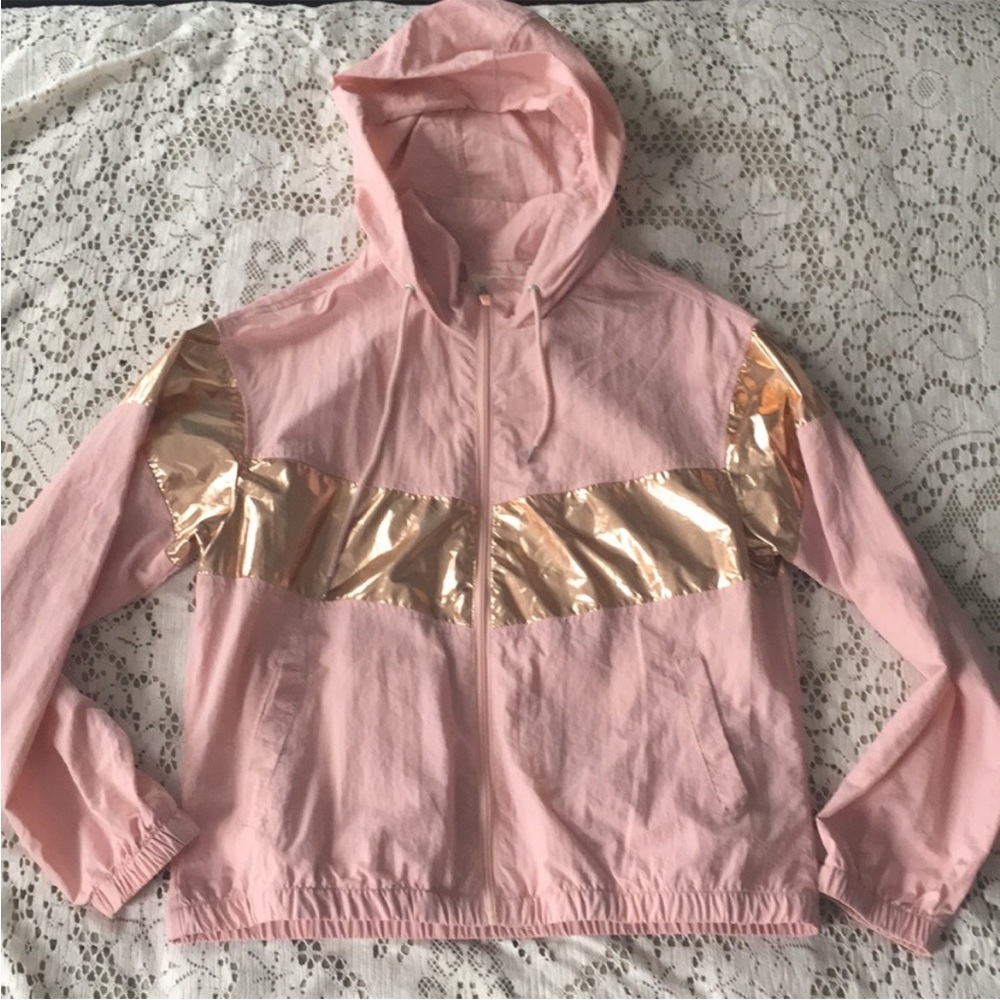 Ashley By 26 International Retro Hooded Windbreaker Pink Rose Gold Jacket - Picture 4 of 7